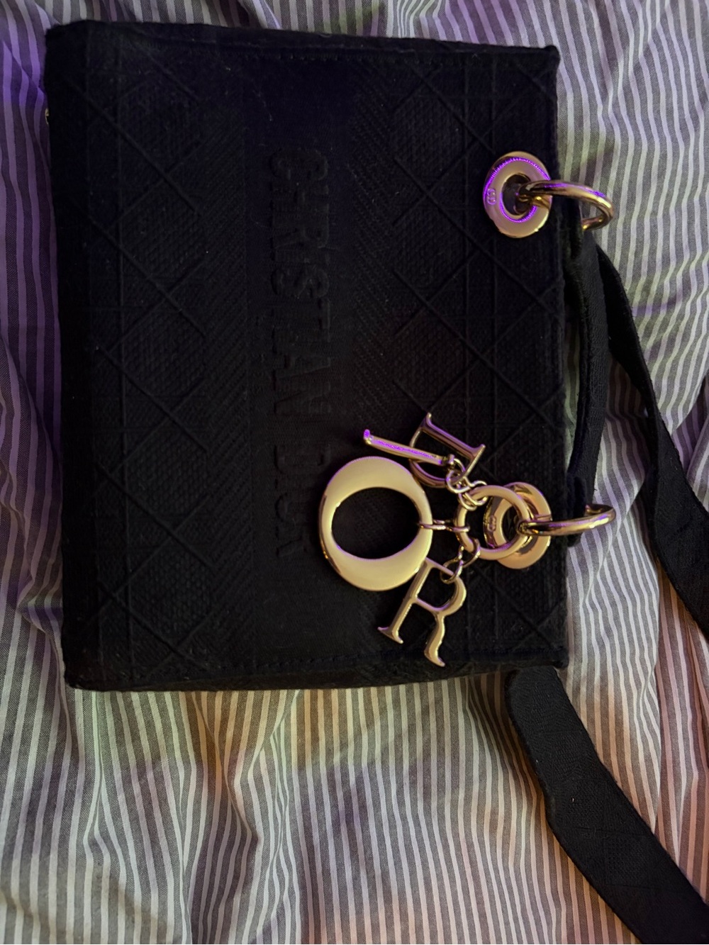 Dior Black Clutch with Gold Charm Accents